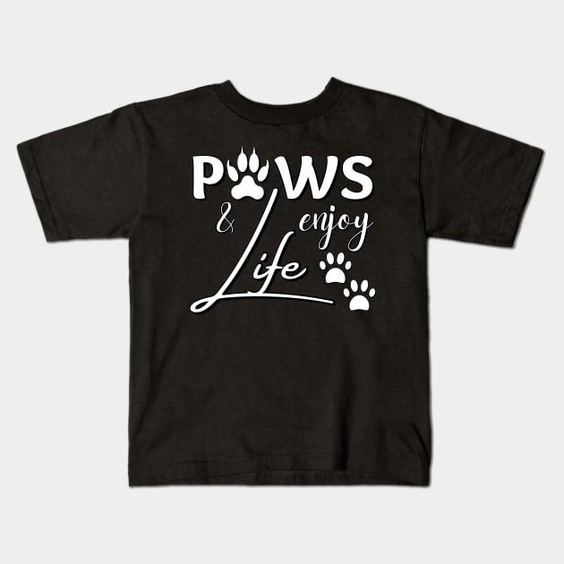 Paws and enjoy life - white paw prints Kids T-Shirt by Try It